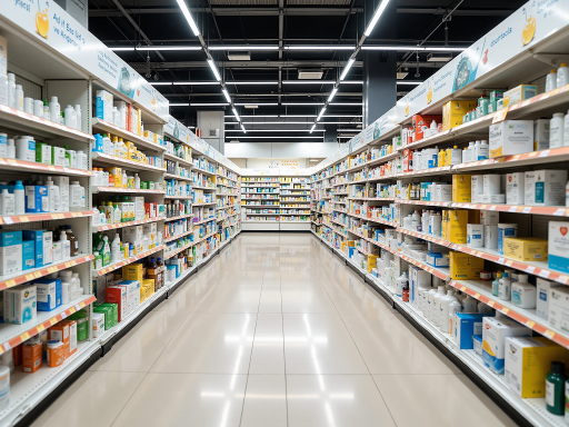 呼吸系统类药品陈列架,多种感冒咳嗽药物整齐摆放,药店背景